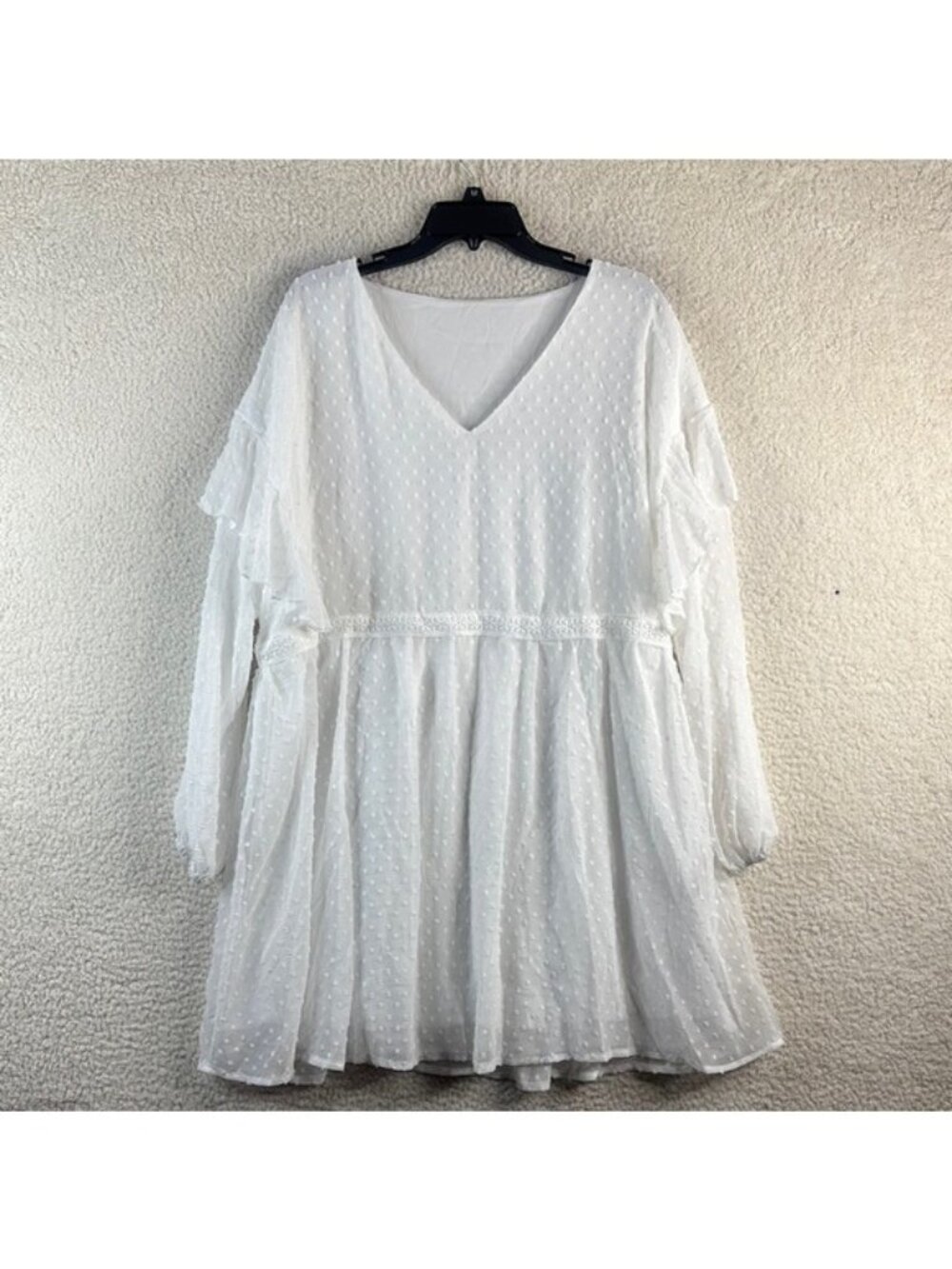NWOT SHEIN Curve Womens White Lace Ruffled V Neck Mini Dress Size 1XL